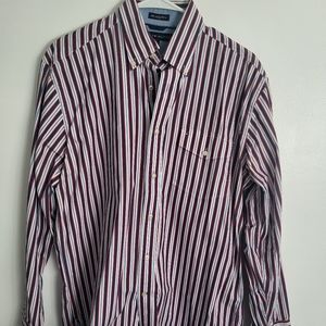 Tommy Hilfiger Button Down Shirt Mens Medium Red White Striped Long Sleeve
